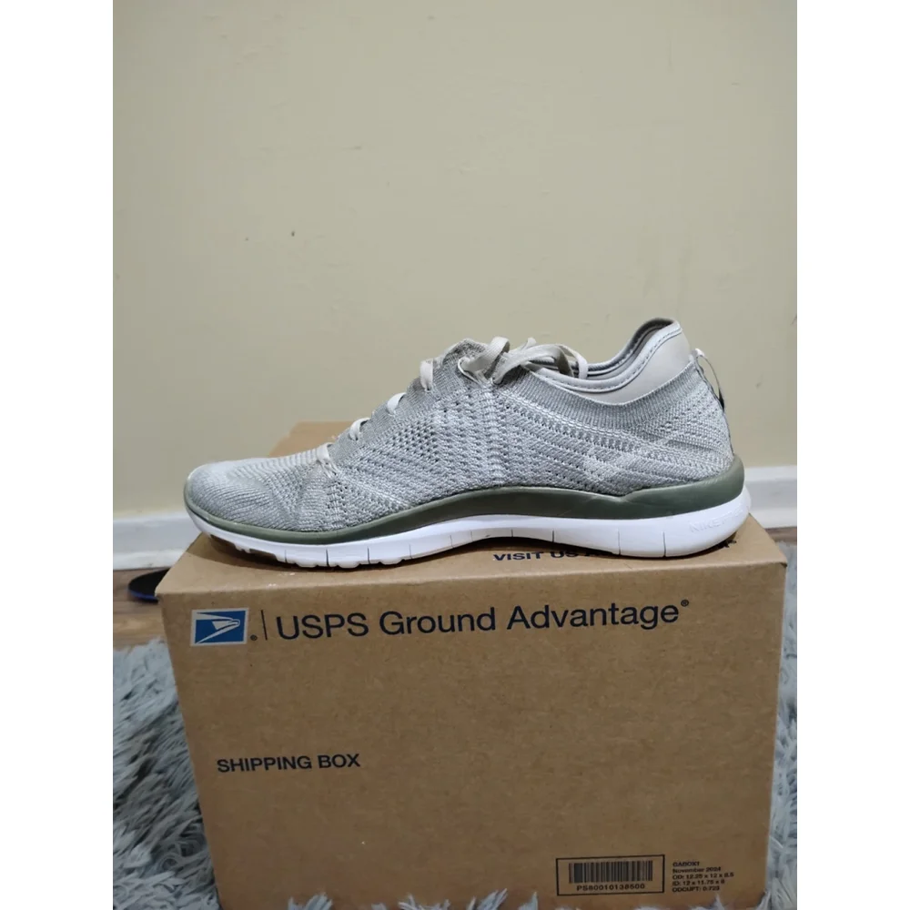 Nike Women’s Lightweight Flyknit Running Shoes - Light Gray with Olive Accents